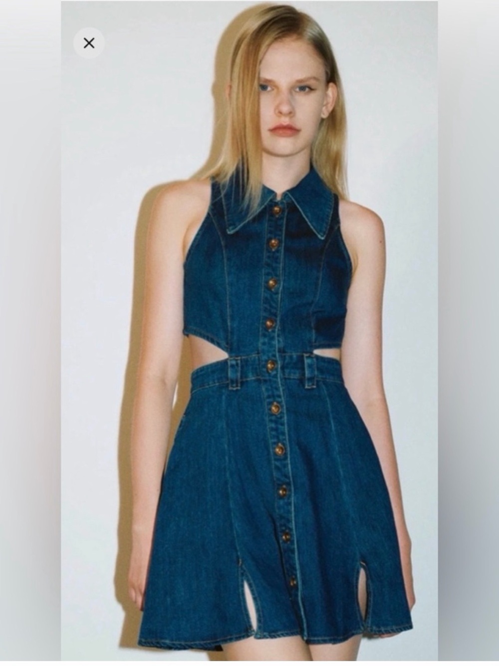 URBAN REVIVO CUT-OUT SLEEVELESS DENIM DRESS XXXL - Picture 2 of 4